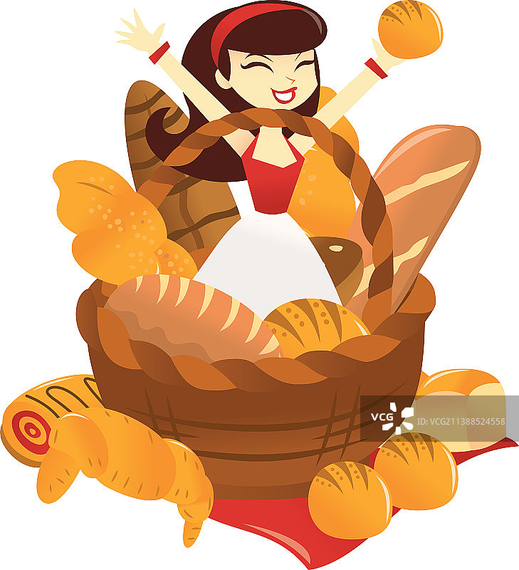 卡通女人跳面包篮图片素材