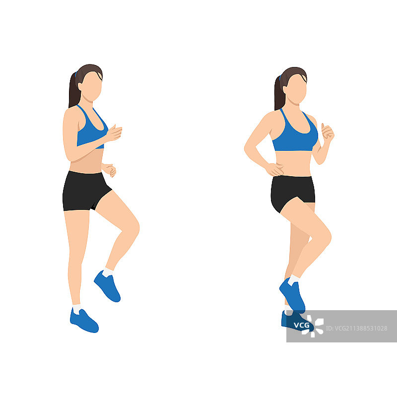 女人原地踏步运动（扁平风格）图片素材