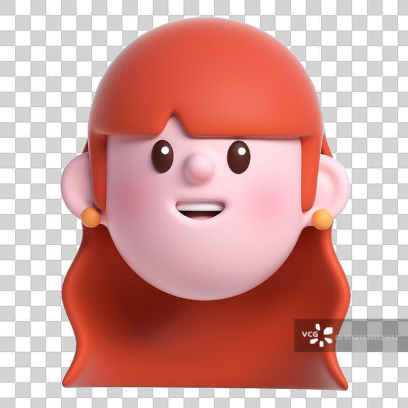 透明背景上长卷发戴耳钉的女孩子3D头部图片素材