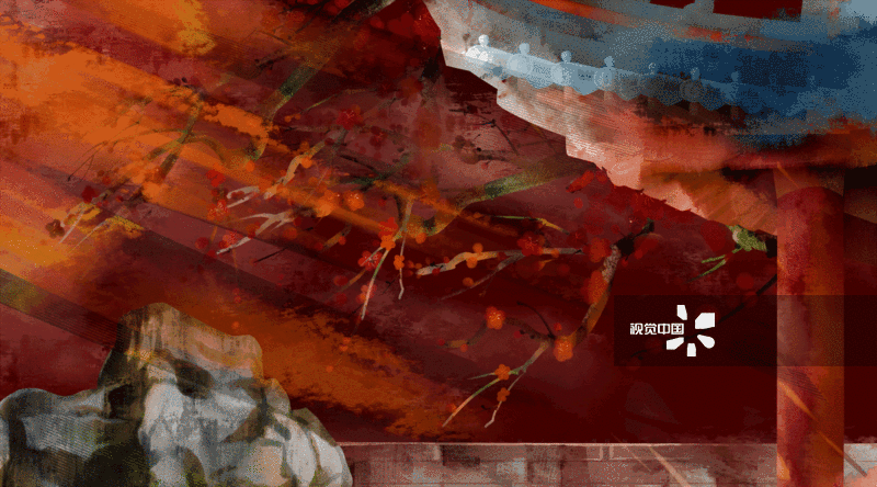 中国风水彩园林插画-GIF动图图片素材