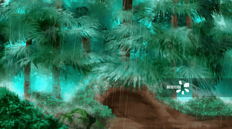 水彩热带雨林插画背景-GIF动图图片素材