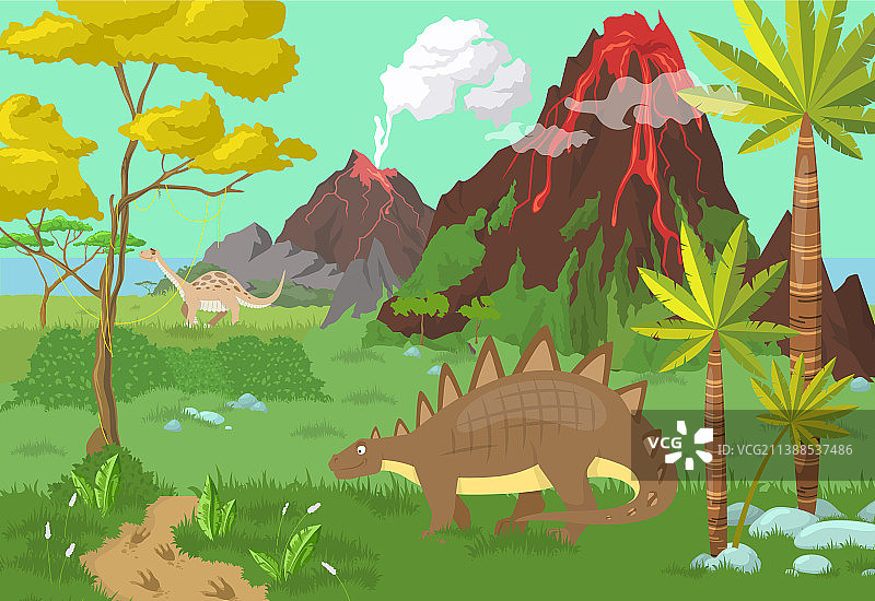 恐龙漫游的史前时代场景图片素材