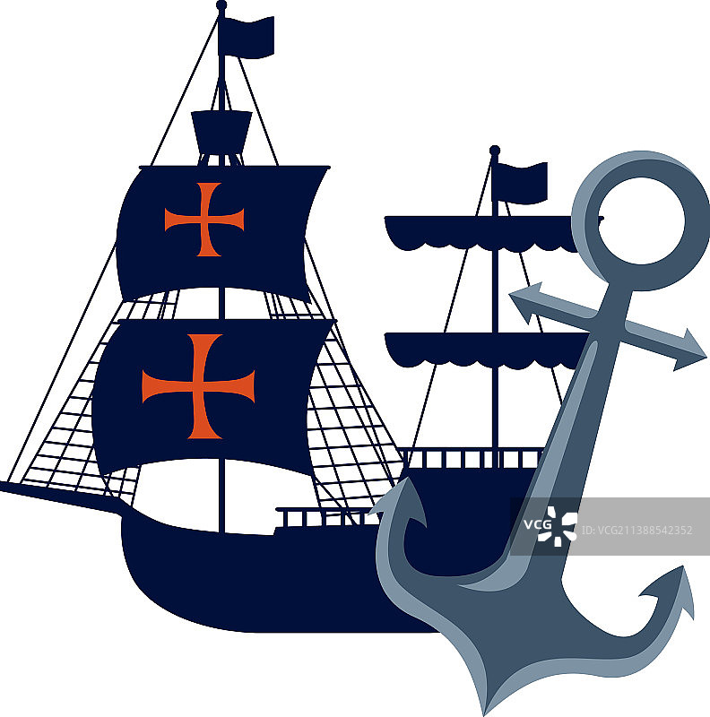克里斯托弗·哥伦布的船与锚图片素材