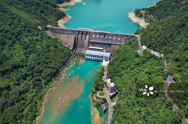 广东省河源市东源县万绿湖新丰江水库大坝景区航拍图片素材