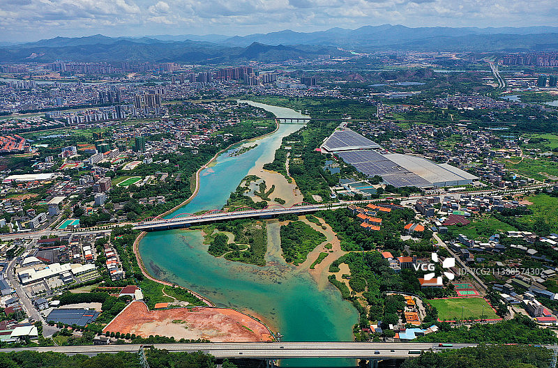广东省河源市东源县万绿湖新丰江水库大坝景区航拍图片素材