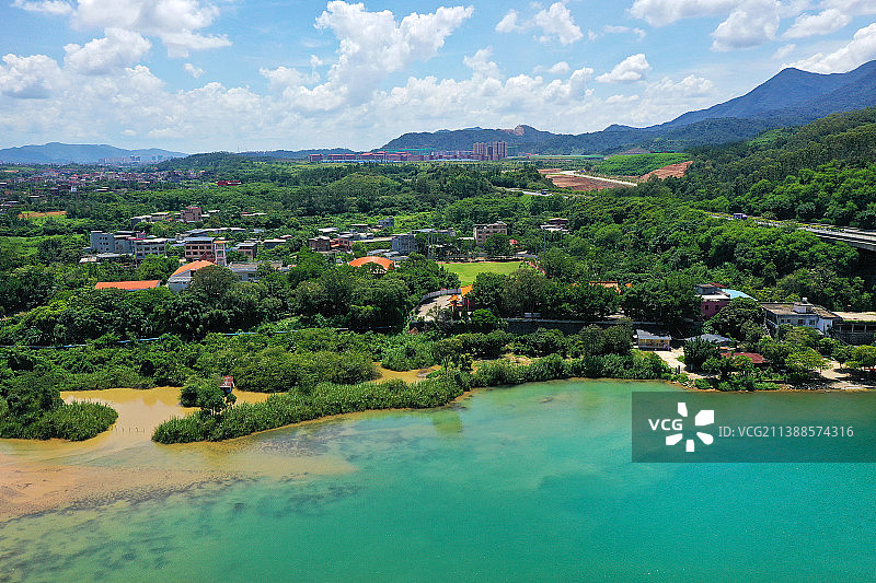 广东省河源市东源县万绿湖新丰江水库大坝景区航拍图片素材