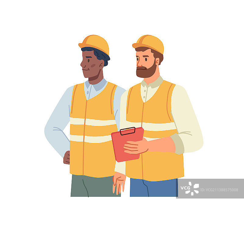 戴头盔和穿背心的建筑业工人图片素材