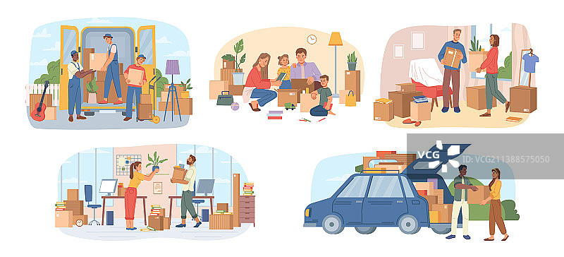 搬迁或搬家纸箱家具套装图片素材