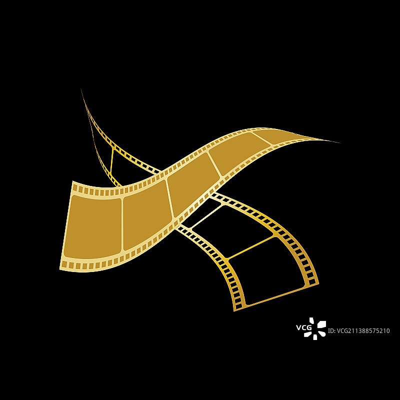 黑色背景上隔离的金色胶片图片素材