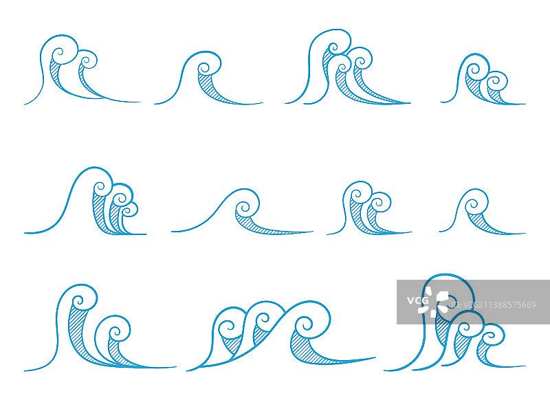 背景上的波浪图标集设计图片素材