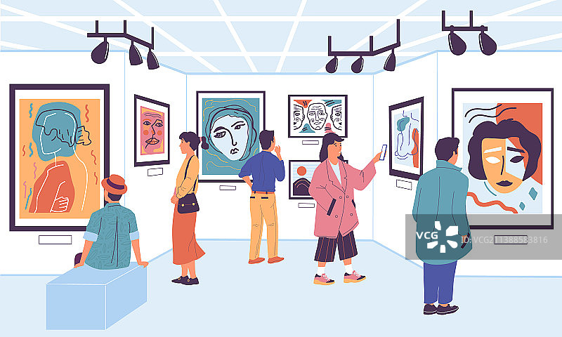 艺术画廊：博物馆展览中的卡通人物图片素材