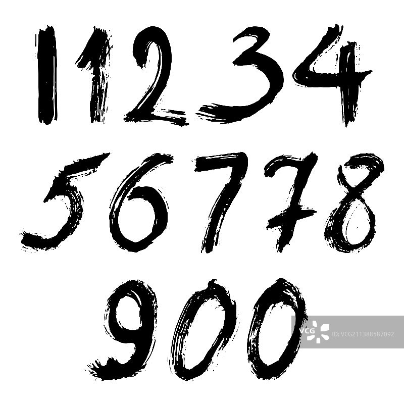 黑色画笔绘制的书法数字合集图片素材