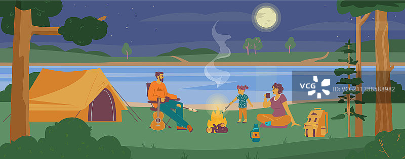 快乐家庭在露营地欣赏风景图片素材