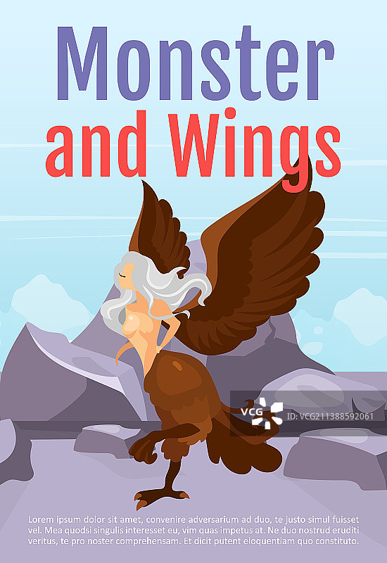 怪物与翅膀宣传册模板，鸟身女妖图片素材