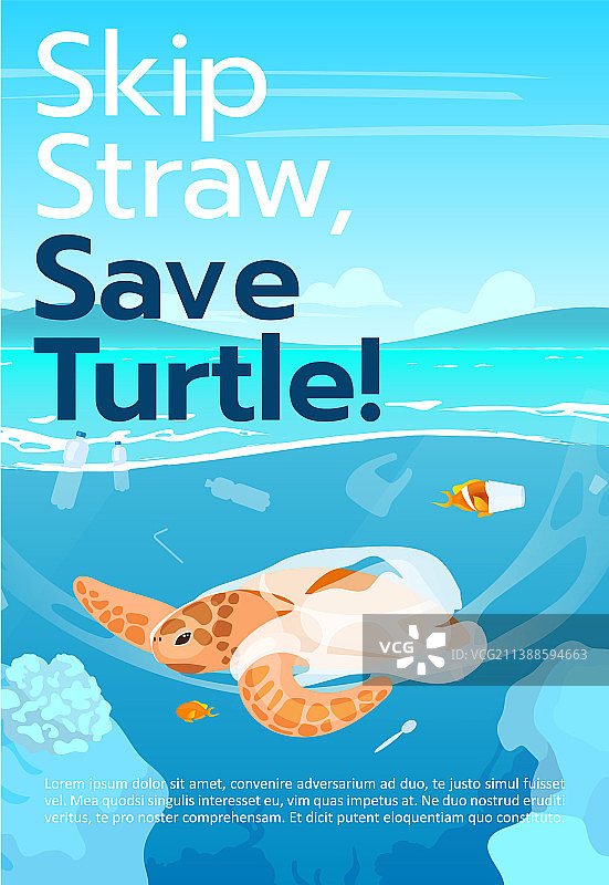 拯救海龟宣传册模板：海洋污染图片素材