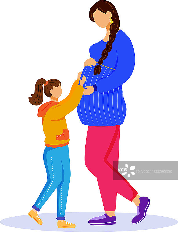 孕妇和女孩的扁平风格母婴插画图片素材