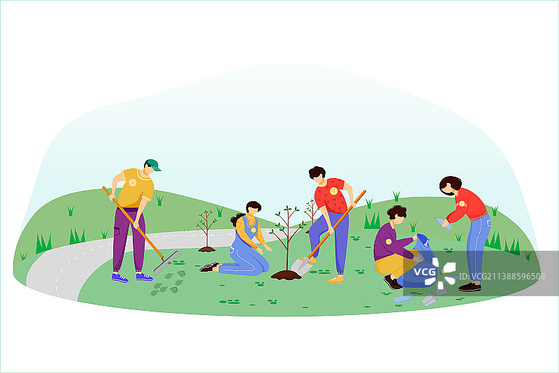 社区工作日扁平志愿者图片素材