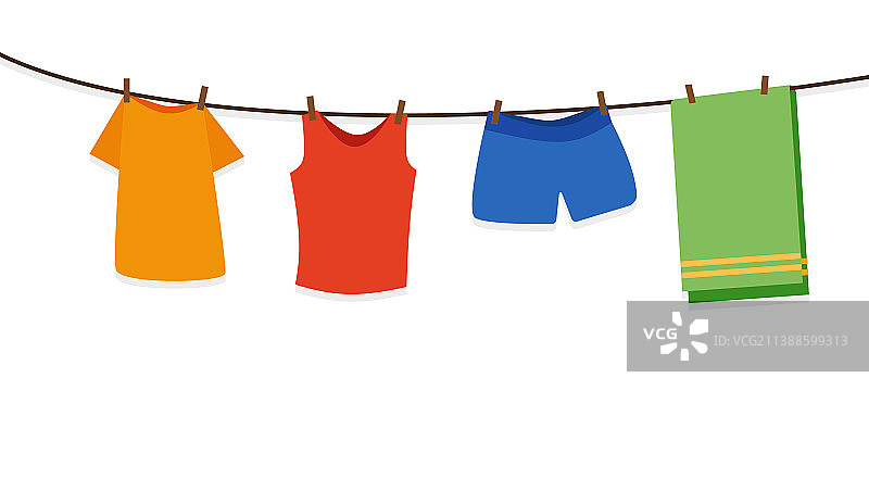 晾晒在电线上的衣服图片素材