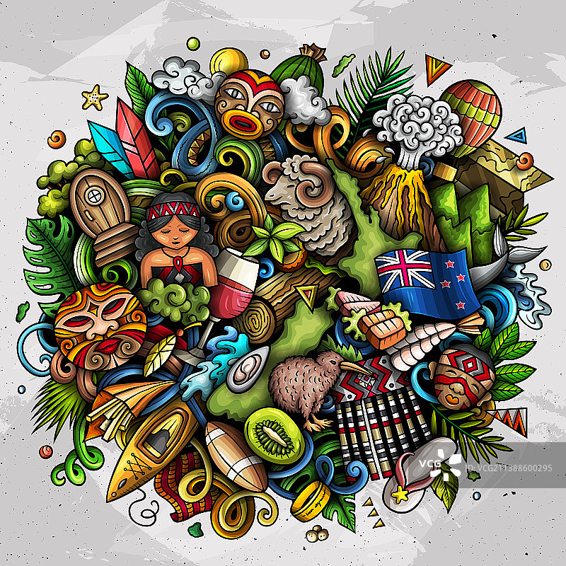 手绘新西兰卡通涂鸦图片素材