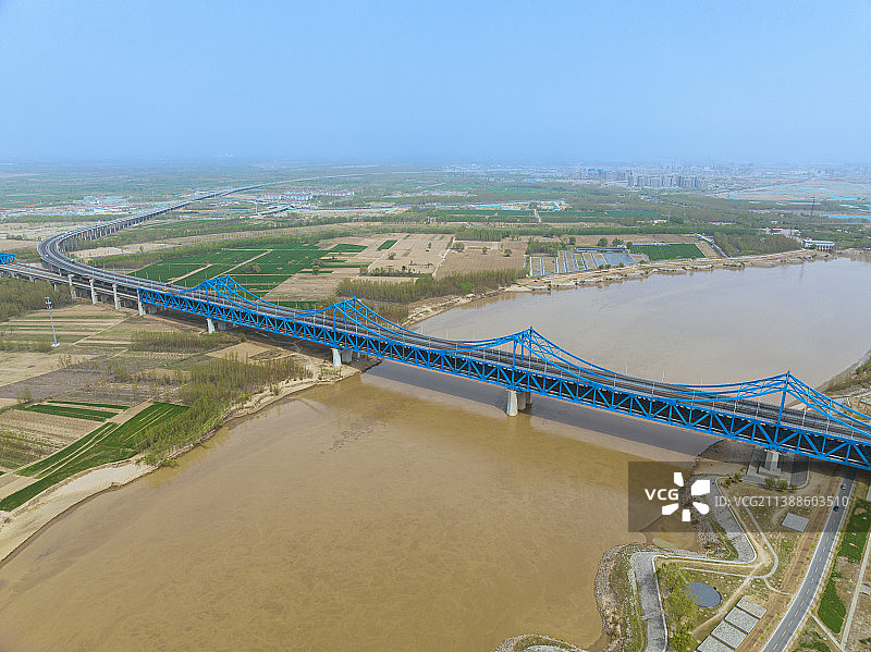 济南石济客专公铁两用大桥航拍图片素材