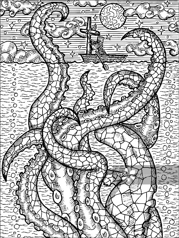 黑白海洋怪兽幻想图片素材