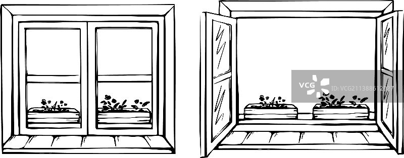 窗户开关素描窗台图片素材