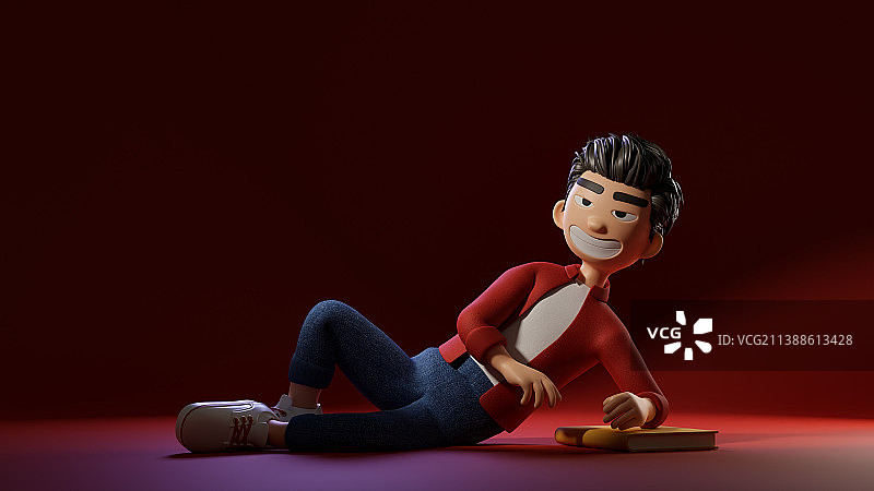 3D卡通人物男孩与书本插图图片素材