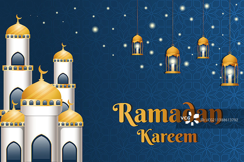 逼真斋月卡里姆背景与清真寺图片素材