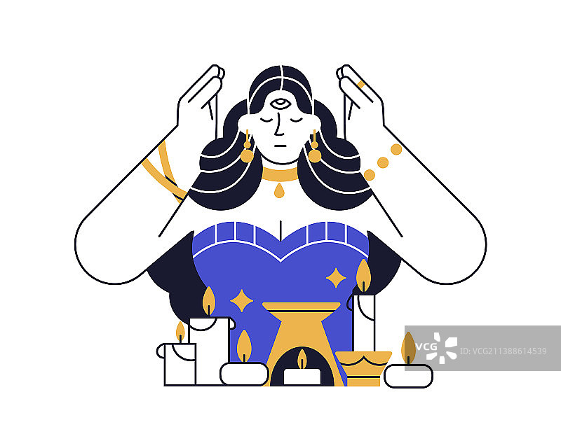 女巫用蜡烛进行神秘仪式图片素材