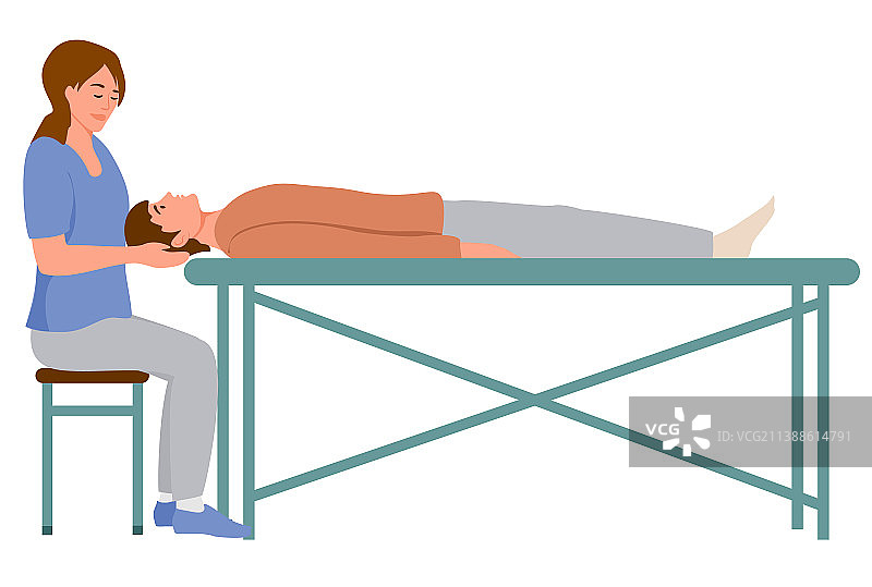 女按摩师或整骨医生按摩颈部图片素材