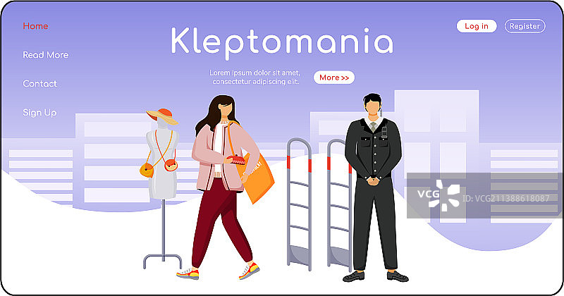 盗窃癖着陆页扁平风格模板图片素材