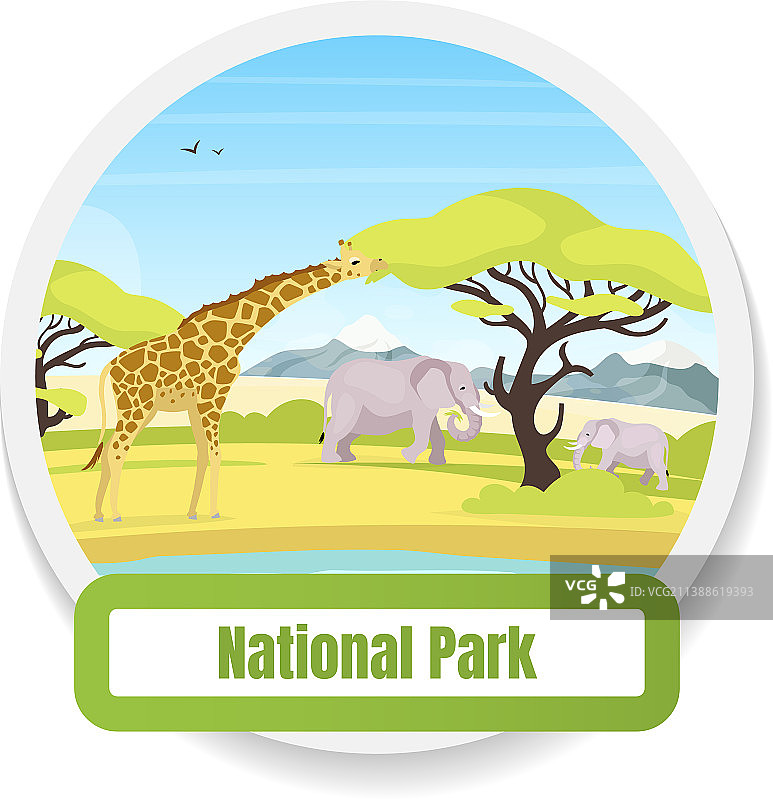 国家公园动物观察扁平风徽章图片素材