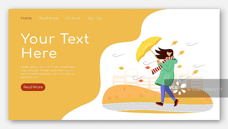 身穿雨衣的女人（着陆页，扁平风格）图片素材