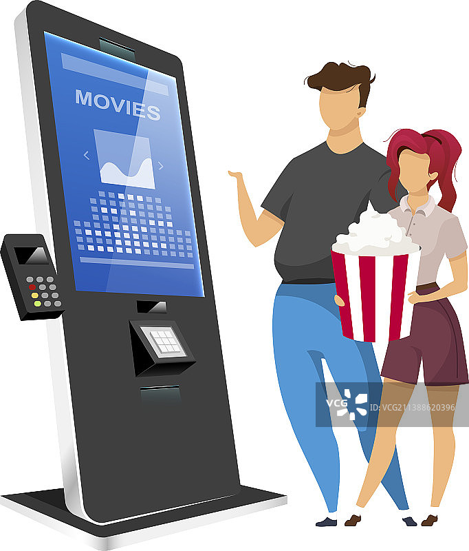 情侣购买电影票（扁平风，无面部特征）图片素材