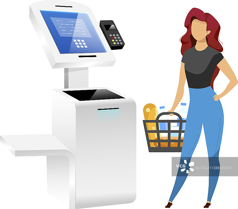 面无表情的扁平风格商店收银员图片素材
