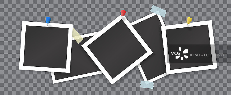 带有贴纸和图钉的照片拼贴画图片素材