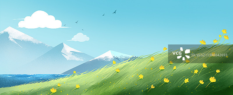 蓝天白云草地背景图片素材