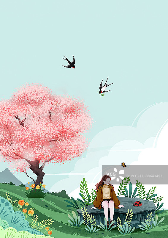 女孩的春日独自旅行图片素材