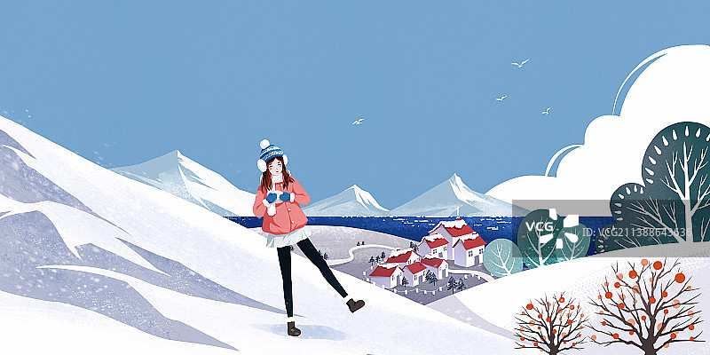 冰天雪地里的女孩图片素材