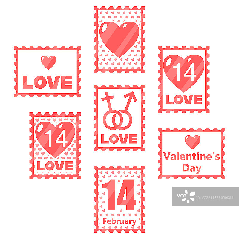 带有爱情图案的情人节邮票图片素材