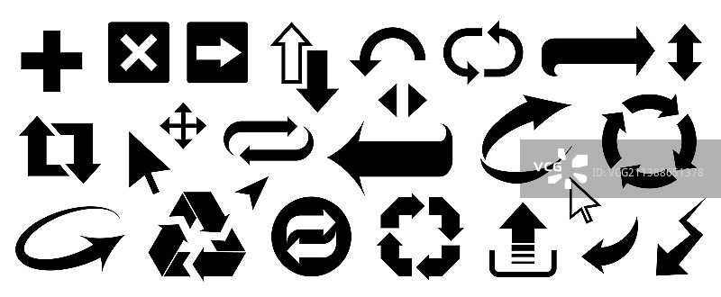 白色背景上的黑色箭头图标合集图片素材