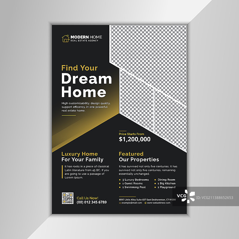 黑金色房地产宣传单模板示例图片素材