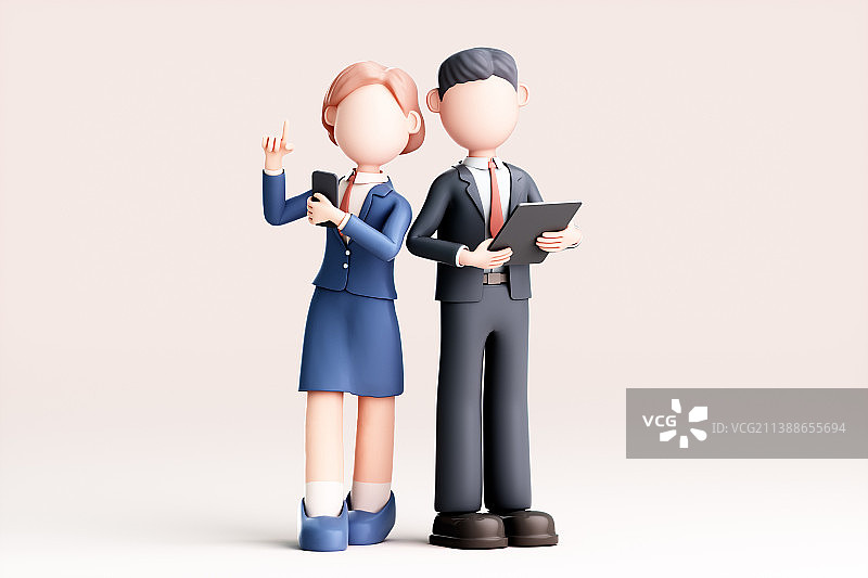 3D渲染的卡通男人和女人图片素材