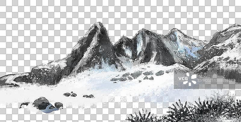 水墨冬天雪景背景玉龙雪山水墨画图片素材