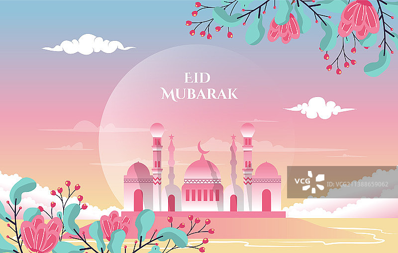 美丽的清真寺，庆祝开斋节的穆斯林图片素材