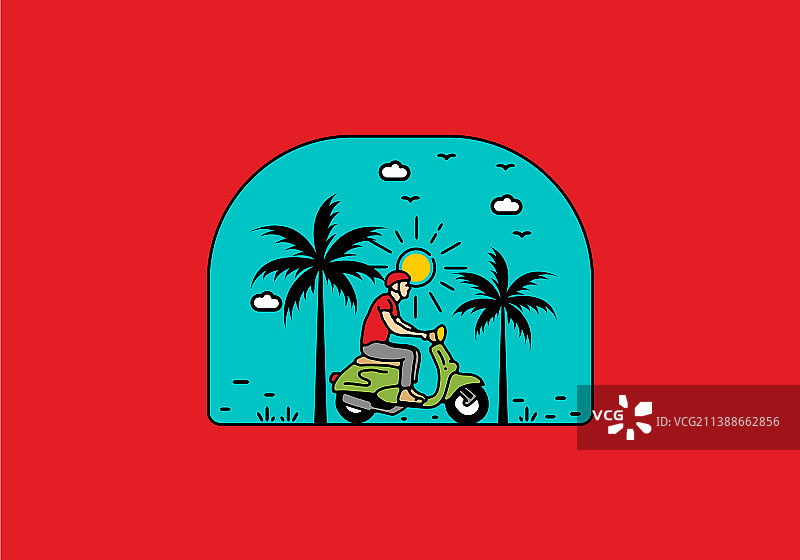 骑滑板车线条艺术图片素材