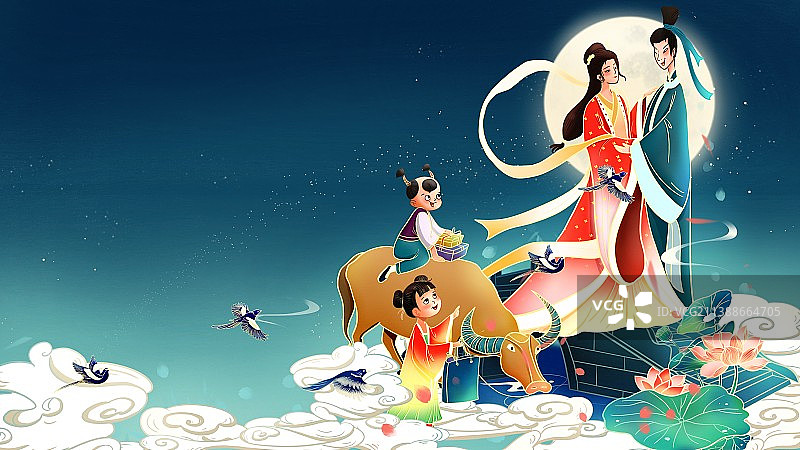 七夕牛郎织女图片素材