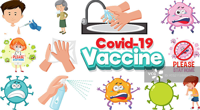 卡通人物与新冠疫苗图片素材