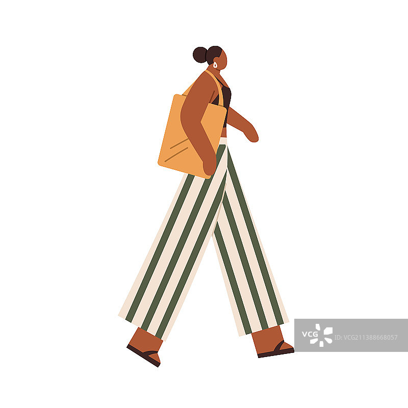 黑人女人拿着手提袋行走图片素材