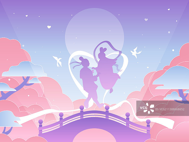 国潮七夕牛郎织女插画图片素材